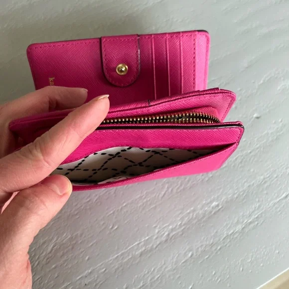 Kate Spade Laurel Way Cara Bifold Crossgrain Leather Wallet Pink - Picture 8 of 15